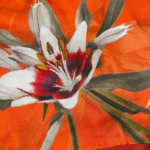 All Saints Top Womens 2 Orange Alexia Dorada Silk Blend Cami Flame Orange Floral - Picture 8 of 16